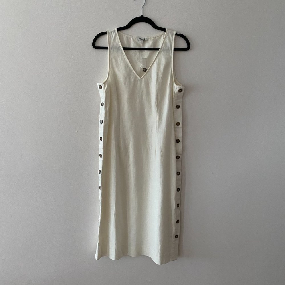 NWT Madewell Linen-Cotton Side-Button Midi Dress Size S